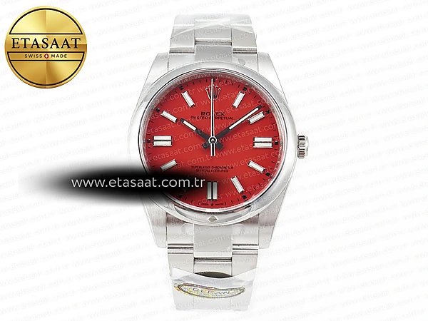 Rolex Oyster Perpetual 126000 41mm Clean Kırmızı VR3230 Eta Saat - 1:1 Süper Klon Replika Saat