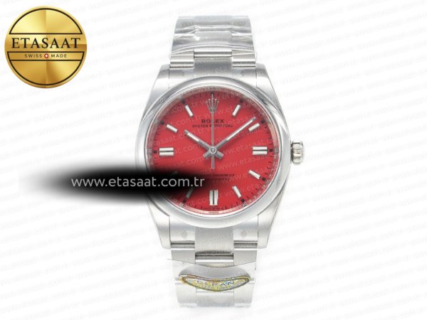 Rolex Oyster Perpetual 36mm 126000 Clean Kırmızı VR3230 Eta Saat - 1:1 Süper Klon Replika Saat