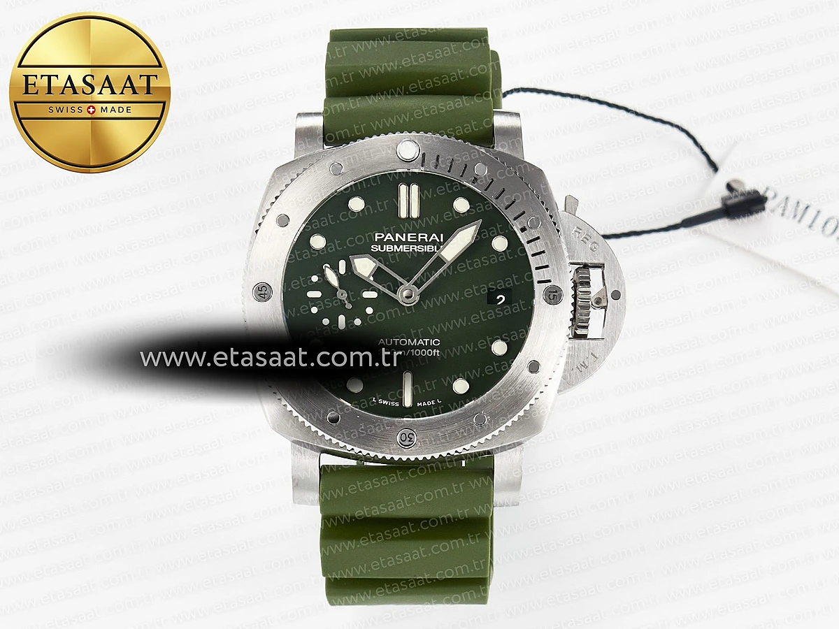 Panerai PAM1055 Luminor Submersible 42mm Yeşil Kadran VSF Eta Saat - 1:1 Süper Klon Replika Saat