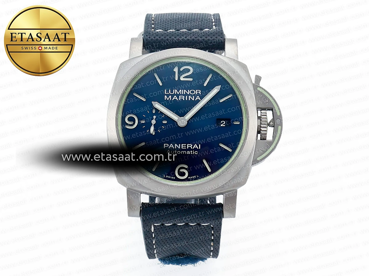 Panerai PAM1117 W TTF Mavi Kumaş Kayış P9010 Eta Saat - 1:1 Süper Klon Replika Saat