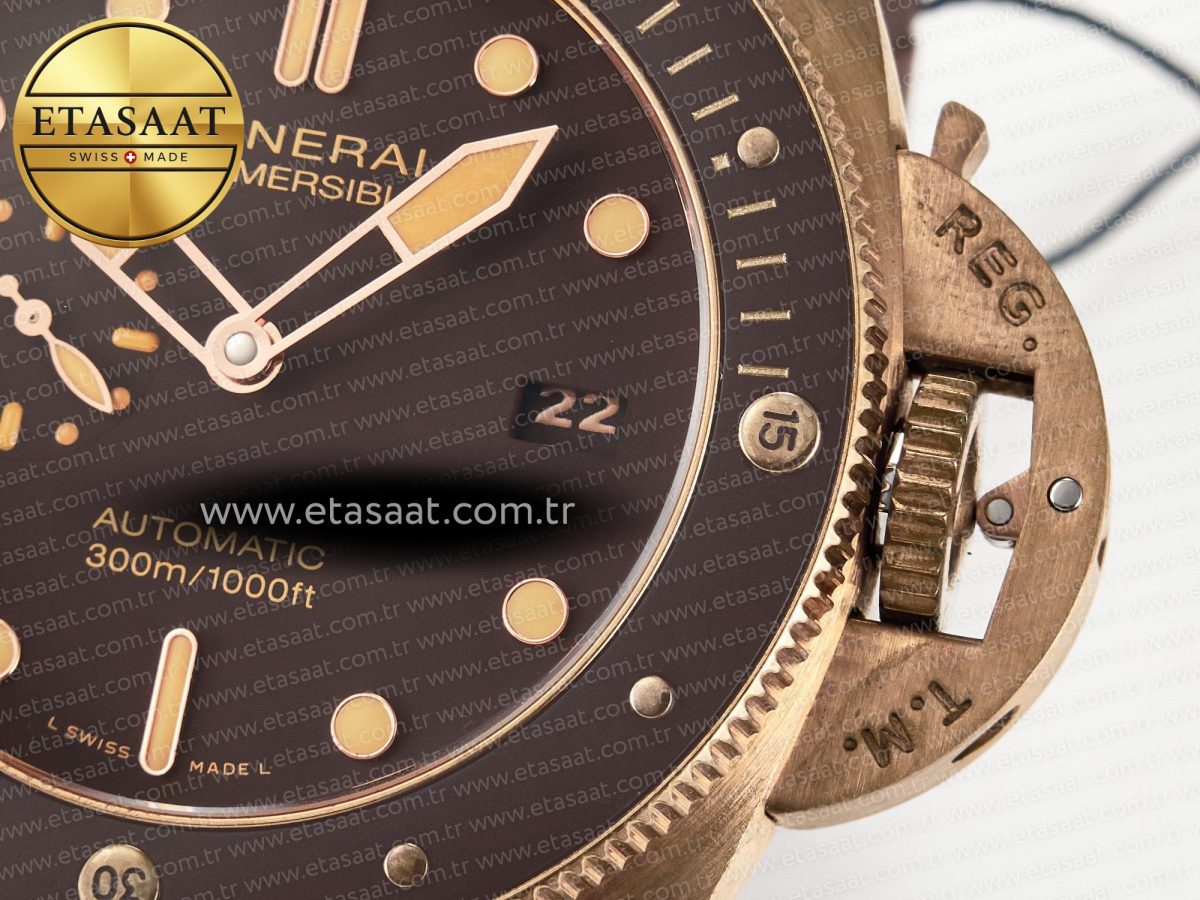 Panerai PAM968 V Bronzo VSF 1:1 Best Edition Brown Ceramic Bezel and Dial on Brown Calfskin Strap P.9010 Clone - Görsel 13