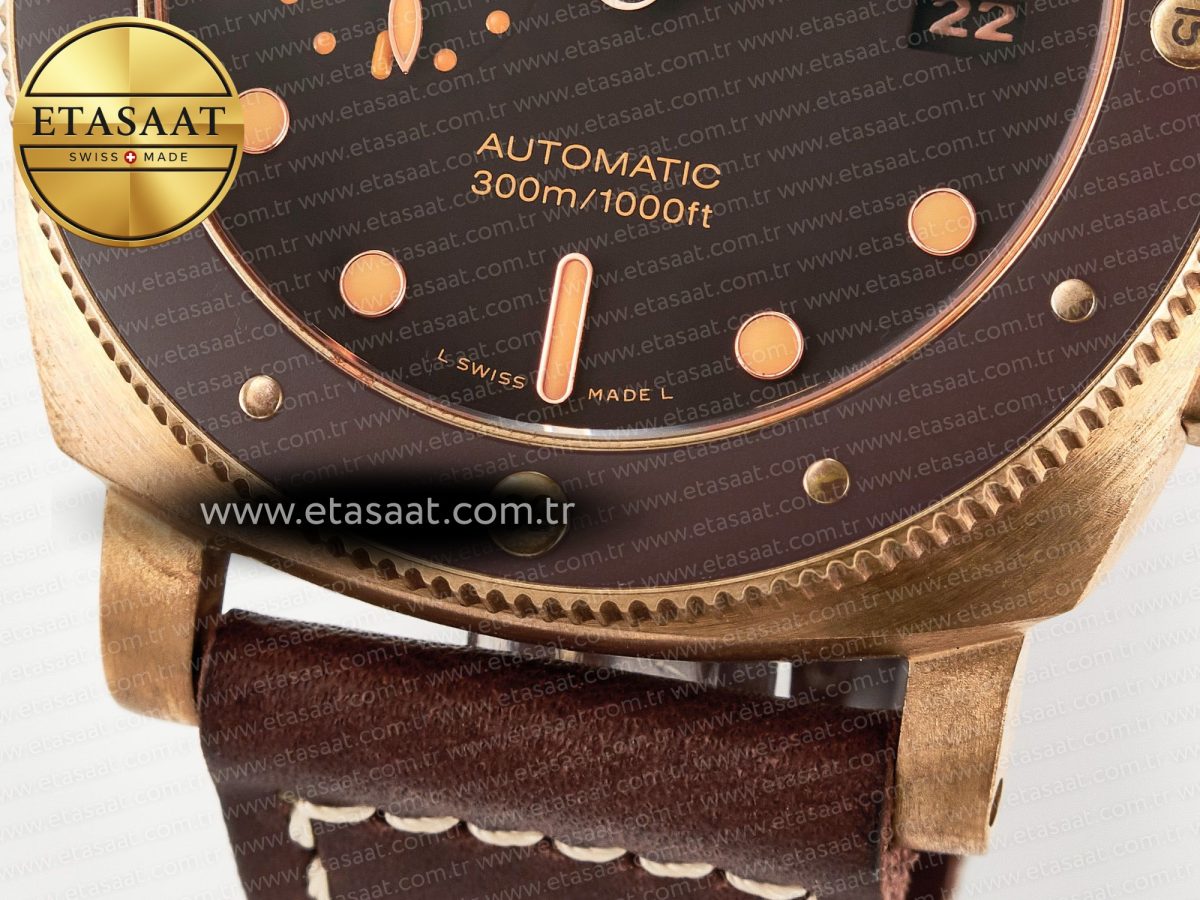 Panerai PAM968 V Bronzo VSF 1:1 Best Edition Brown Ceramic Bezel and Dial on Brown Calfskin Strap P.9010 Clone - Görsel 14