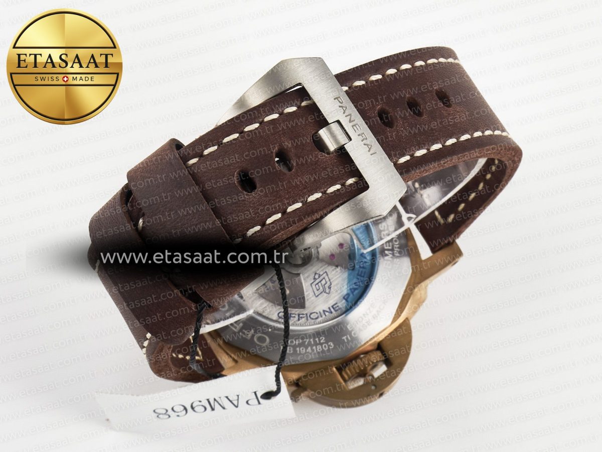 Panerai PAM968 V Bronzo VSF 1:1 Best Edition Brown Ceramic Bezel and Dial on Brown Calfskin Strap P.9010 Clone - Görsel 17