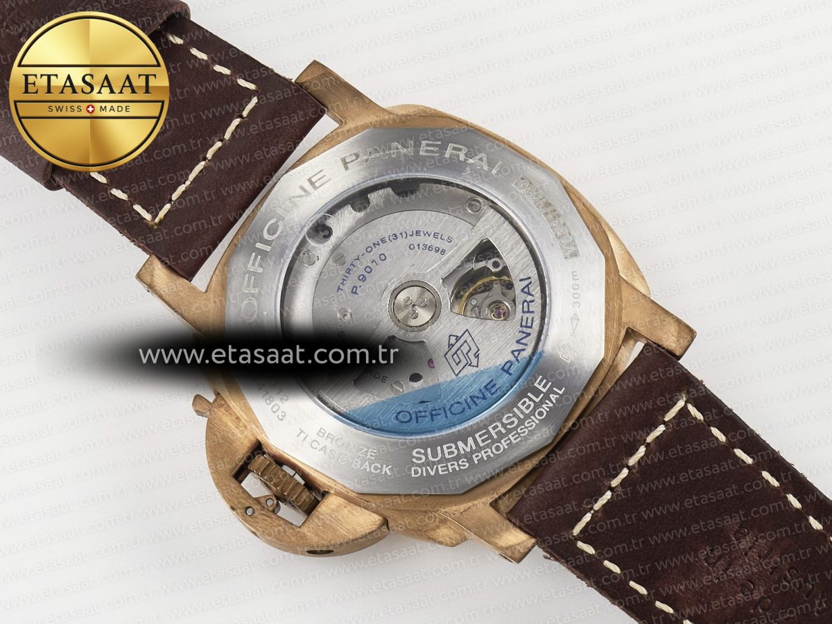 Panerai PAM968 V Bronzo VSF 1:1 Best Edition Brown Ceramic Bezel and Dial on Brown Calfskin Strap P.9010 Clone - Görsel 18