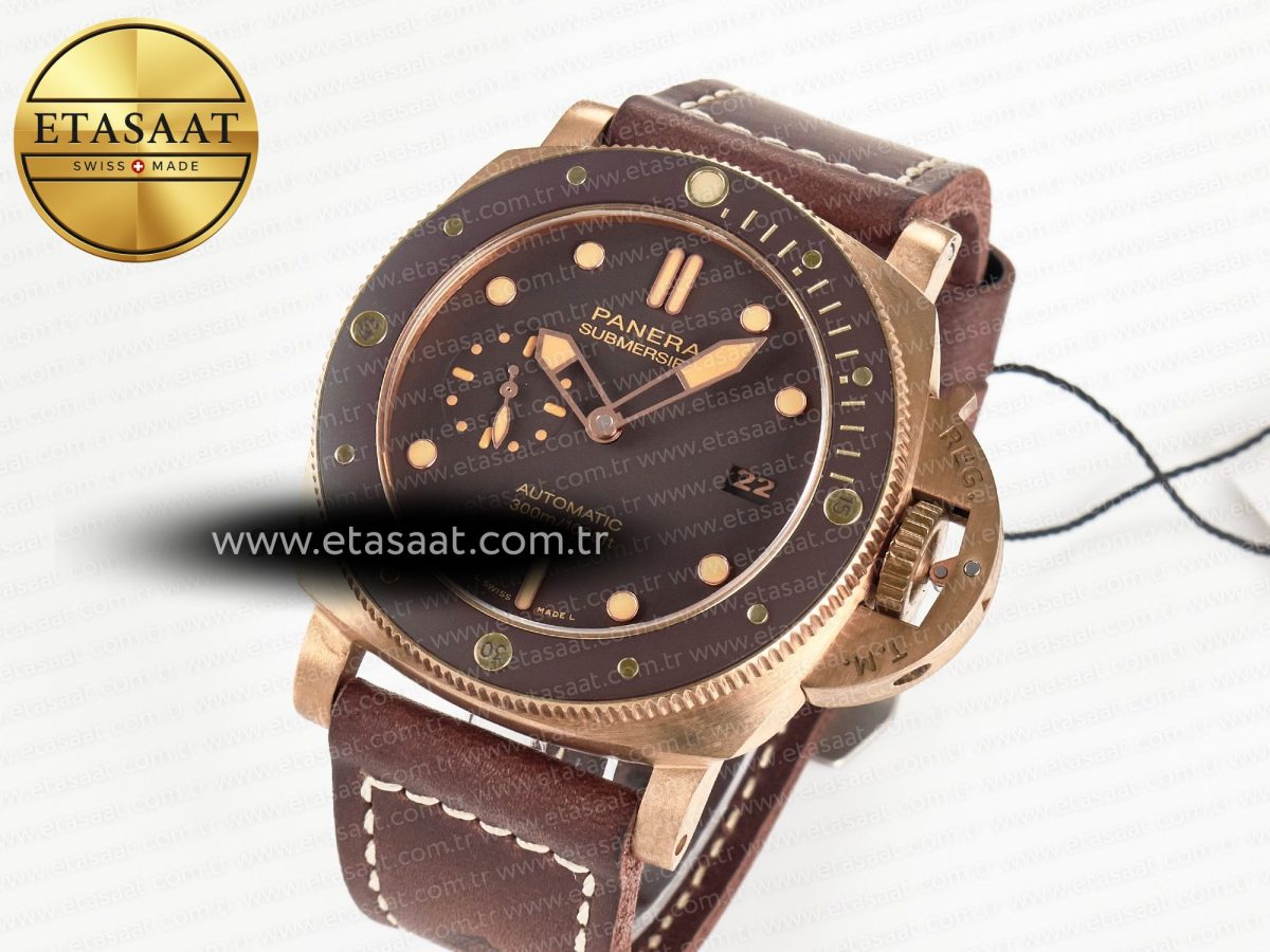 Panerai PAM968 V Bronzo VSF 1:1 Best Edition Brown Ceramic Bezel and Dial on Brown Calfskin Strap P.9010 Clone - Görsel 2