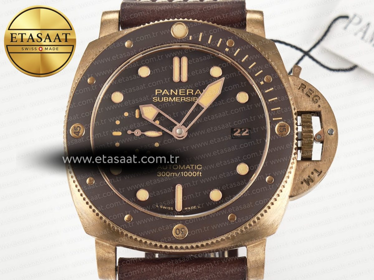 Panerai PAM968 V Bronzo VSF 1:1 Best Edition Brown Ceramic Bezel and Dial on Brown Calfskin Strap P.9010 Clone - Görsel 4