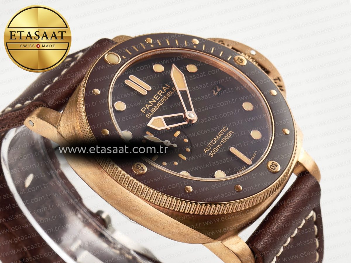 Panerai PAM968 V Bronzo VSF 1:1 Best Edition Brown Ceramic Bezel and Dial on Brown Calfskin Strap P.9010 Clone - Görsel 7