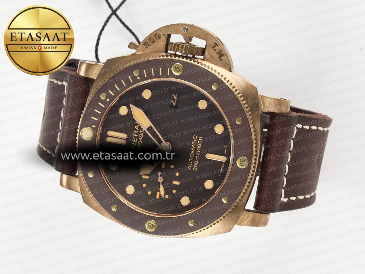 Panerai PAM968 V Bronzo VSF 1:1 Best Edition Brown Ceramic Bezel and Dial on Brown Calfskin Strap P.9010 Clone - Görsel 9