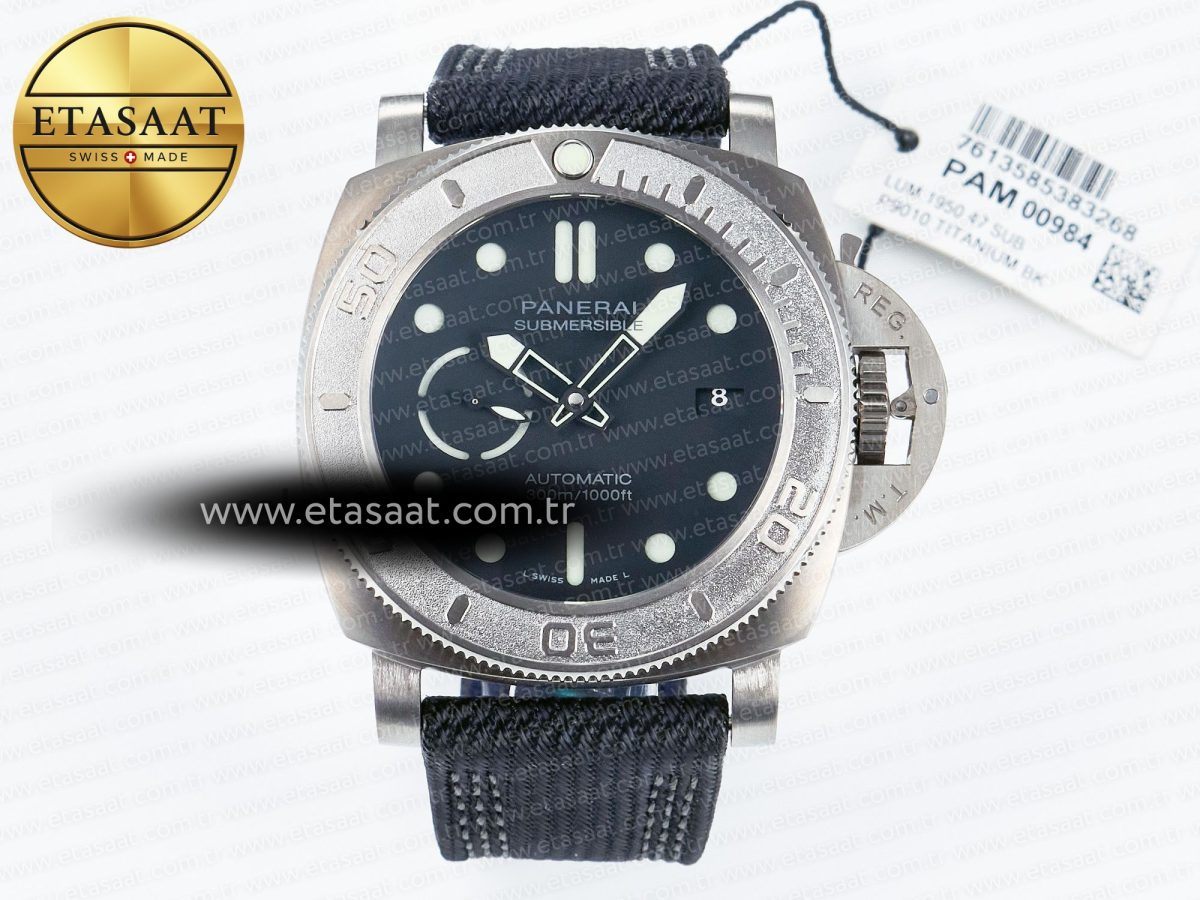Panerai PAM984 Mike Horn Submersible VSF 1:1 Best Edition Black Dial on Black Nylon Strap P.9010 Clone - Görsel 3