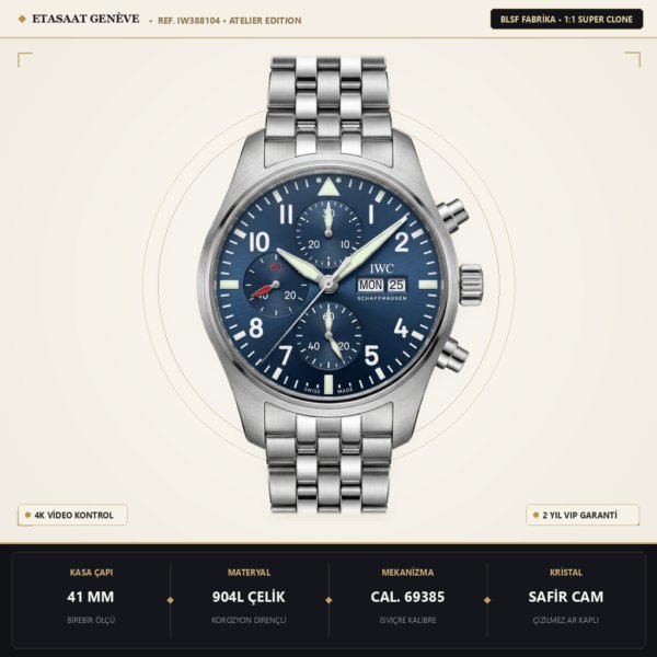 IWC Pilot’s IW388104 Blsf Eta Saat - 1:1 Süper Klon Replika Saat