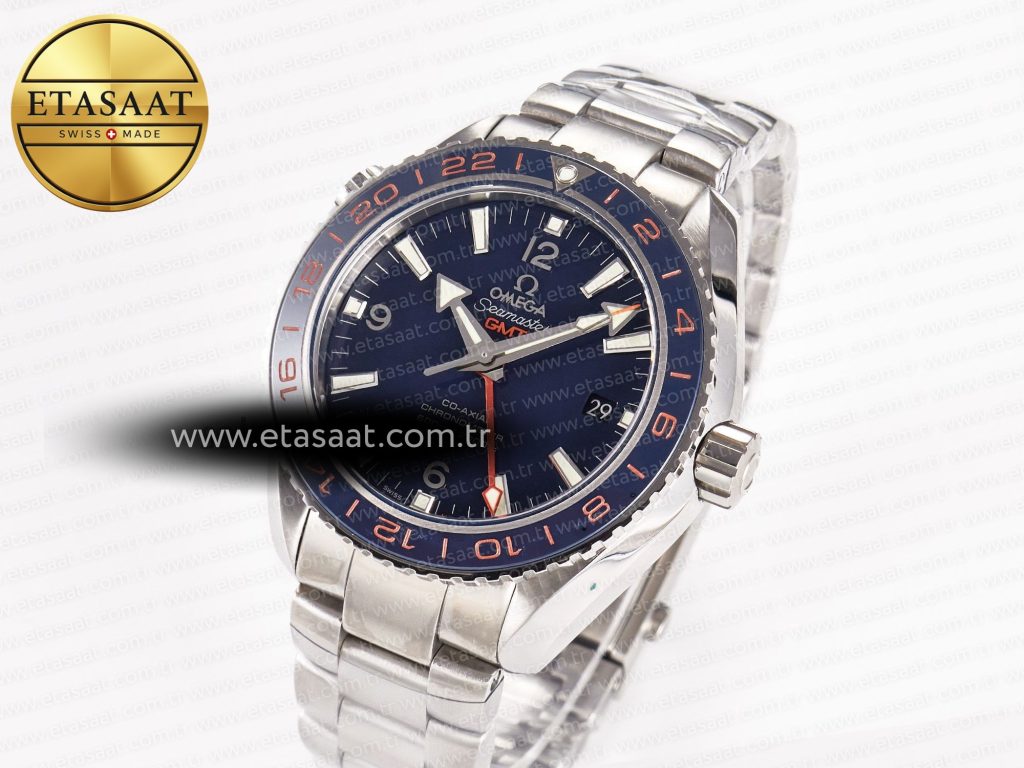 planet ocean 600m co axial gmt 43 5mm vsf 11 best edition blue dial blue ceramic bezel on ss bracelet a8605 super clone2