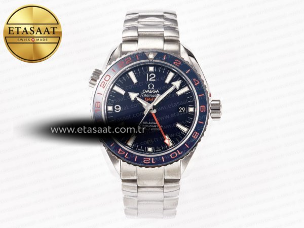 Omega Planet Ocean 600M Co-Axial GMT 43.5mm VSF Mavi A8605 Eta Saat - 1:1 Süper Klon Replika Saat