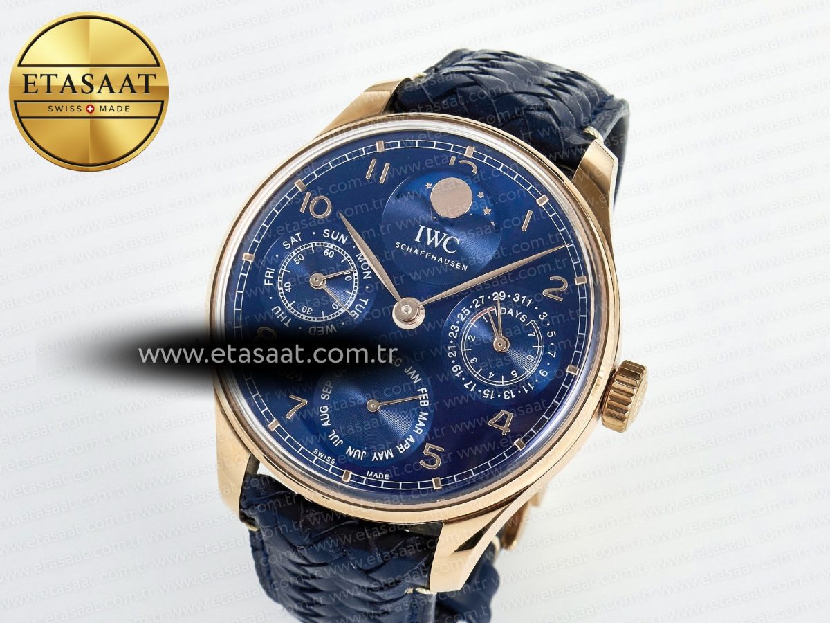 IWC Portugieser Perpetual Calendar 5033 Blue Dial on Blue Leather A52610 - Görsel 1