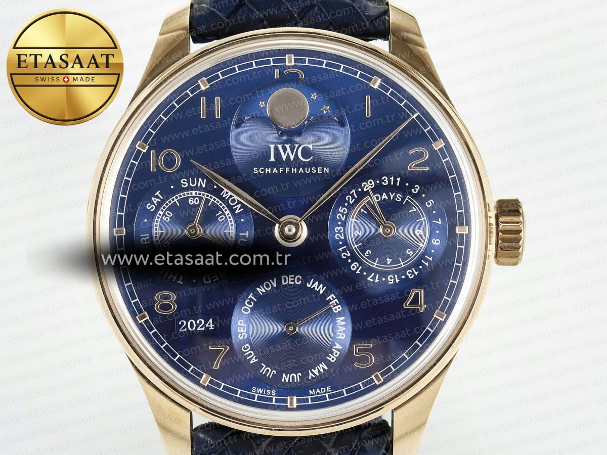 IWC Portugieser Perpetual Calendar 5033 Blue Dial on Blue Leather A52610 - Görsel 4