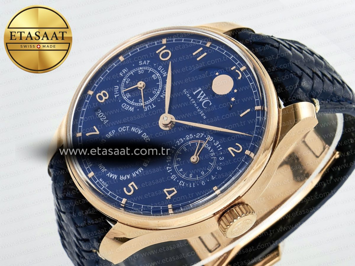 IWC Portugieser Perpetual Calendar 5033 Blue Dial on Blue Leather A52610 - Görsel 6