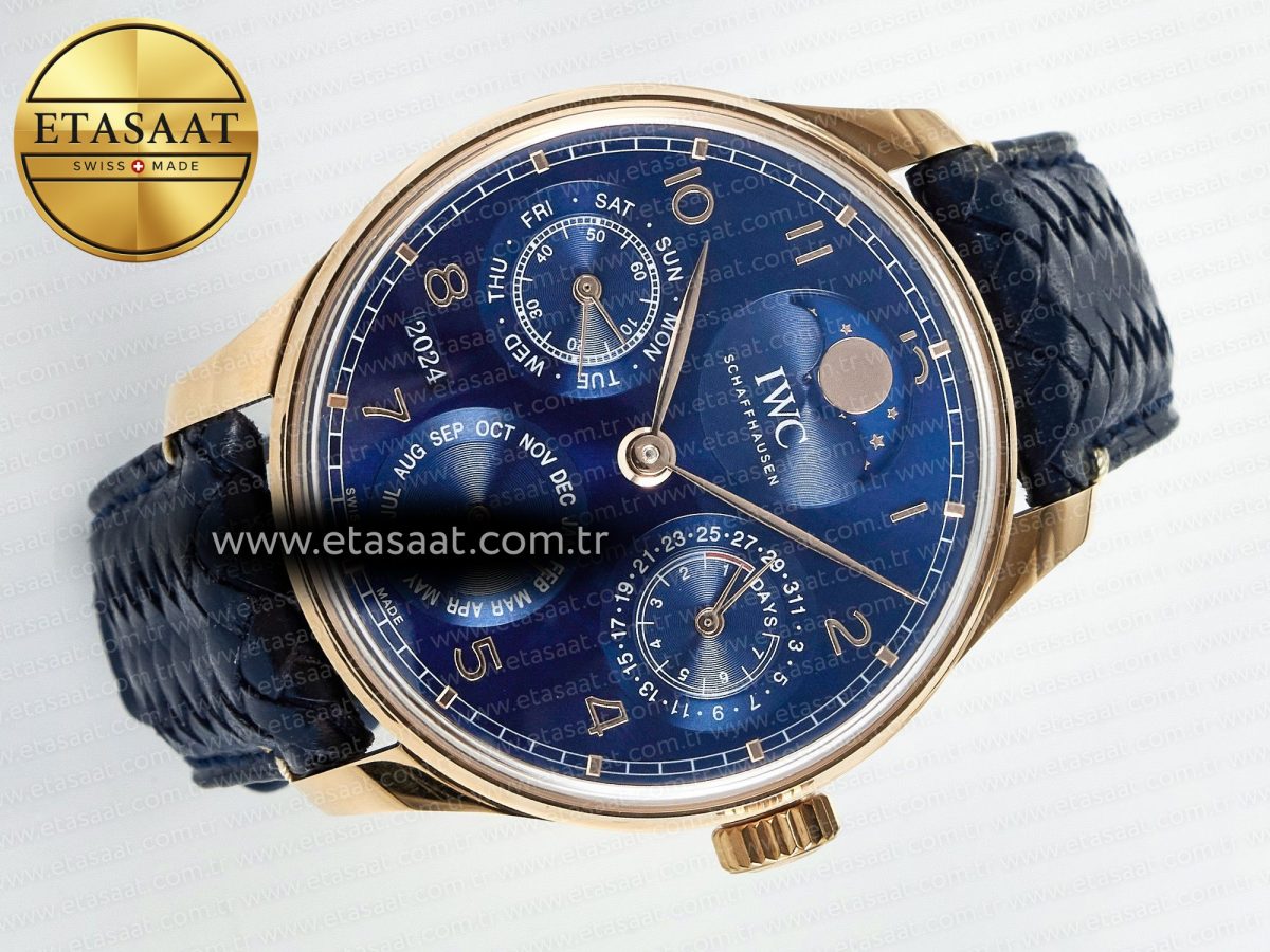 IWC Portugieser Perpetual Calendar 5033 Blue Dial on Blue Leather A52610 - Görsel 8
