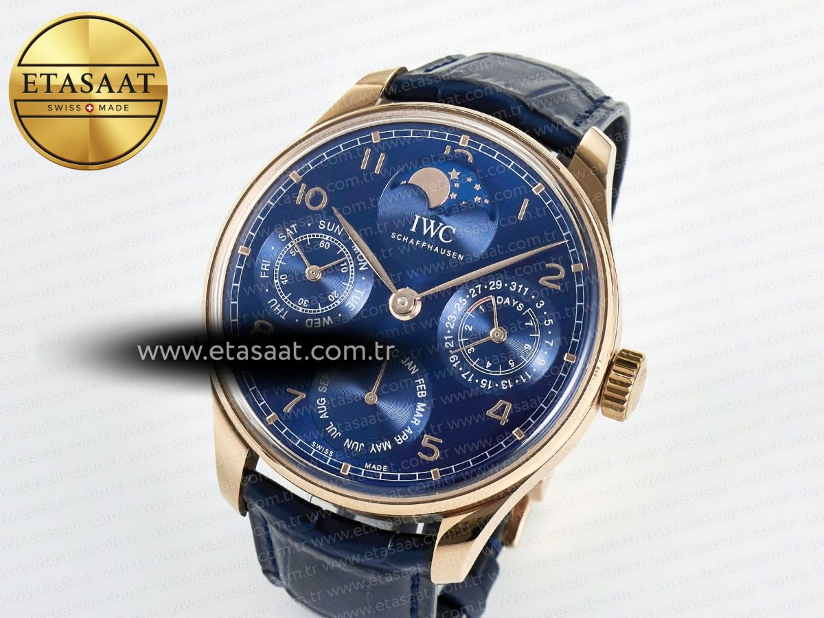 IWC Portugieser Perpetual Calendar RG 5033 Blue Dial on Blue Leather Strap A52610 - Görsel 2
