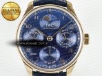 IWC Portugieser Perpetual Calendar RG 5033 Blue Dial on Blue Leather Strap A52610 - Görsel 4