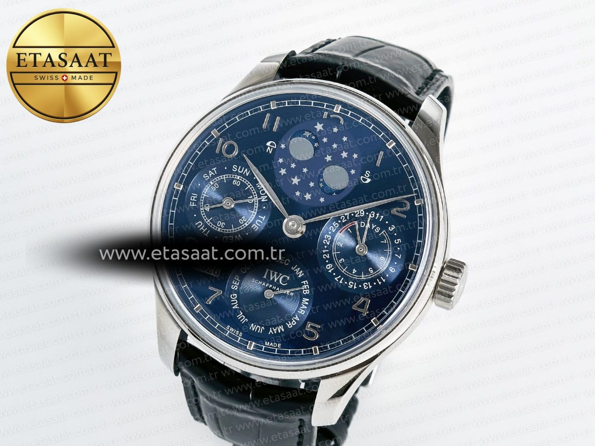 IWC Portugieser Perpetual Calendar SS 5033  Blue Dial on Black A52610 - Görsel 1