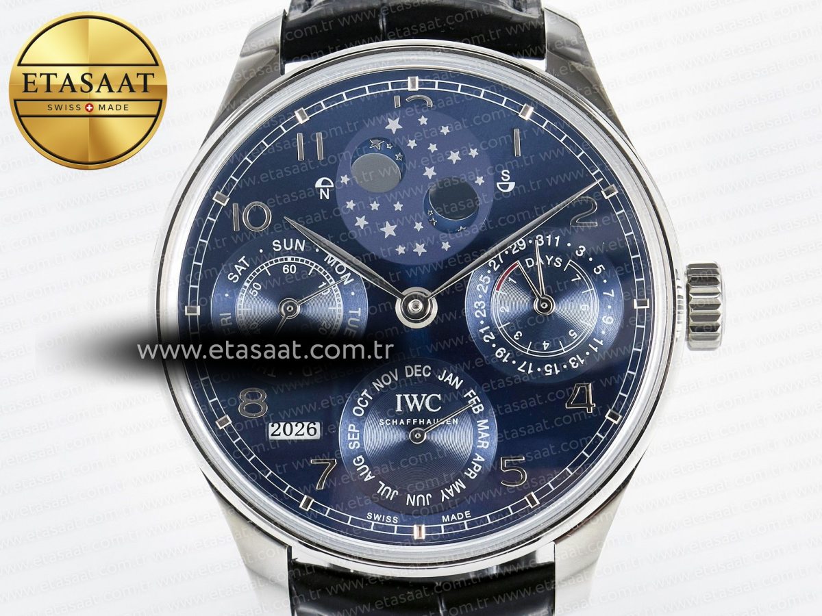 IWC Portugieser Perpetual Calendar SS 5033  Blue Dial on Black A52610 - Görsel 4