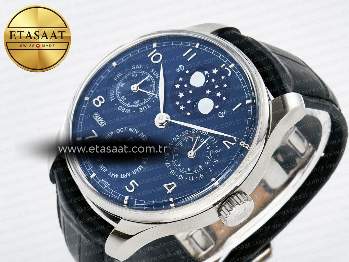 IWC Portugieser Perpetual Calendar SS 5033  Blue Dial on Black A52610 - Görsel 6
