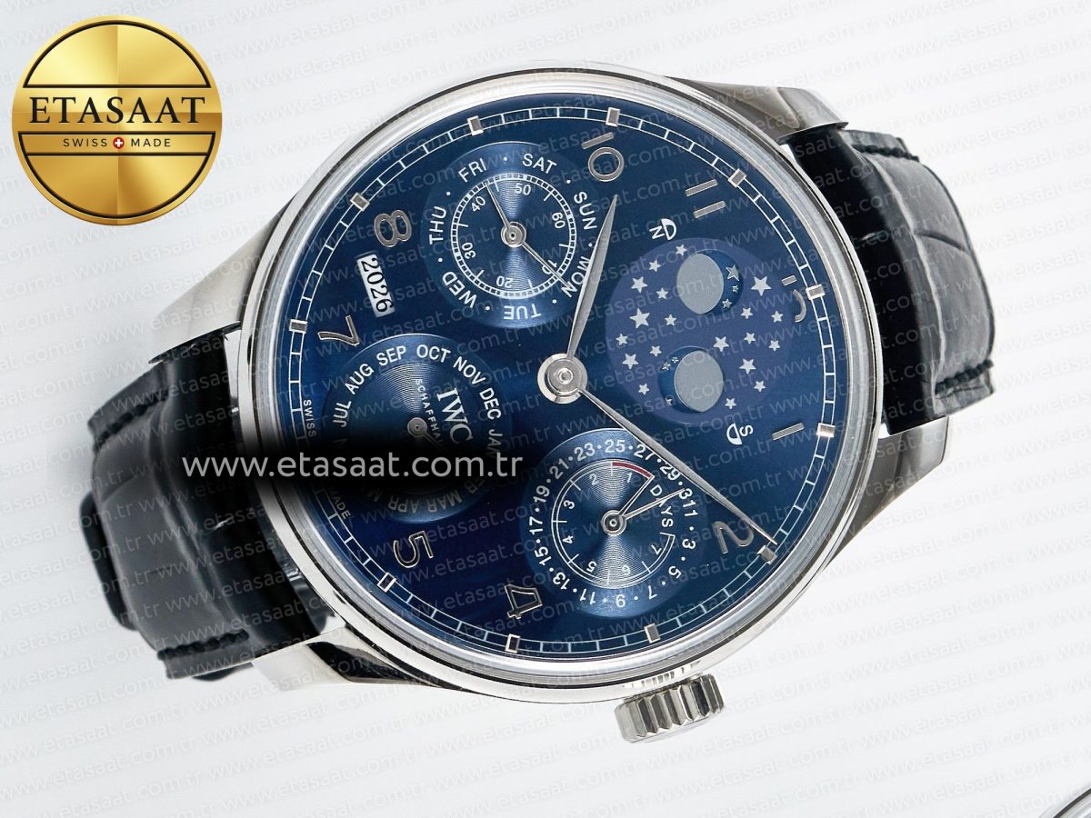 IWC Portugieser Perpetual Calendar SS 5033  Blue Dial on Black A52610 - Görsel 8