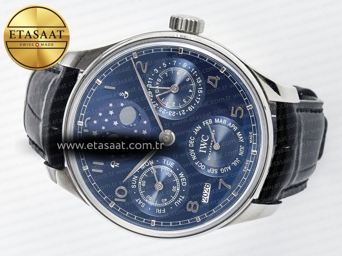 IWC Portugieser Perpetual Calendar SS 5033  Blue Dial on Black A52610 - Görsel 9