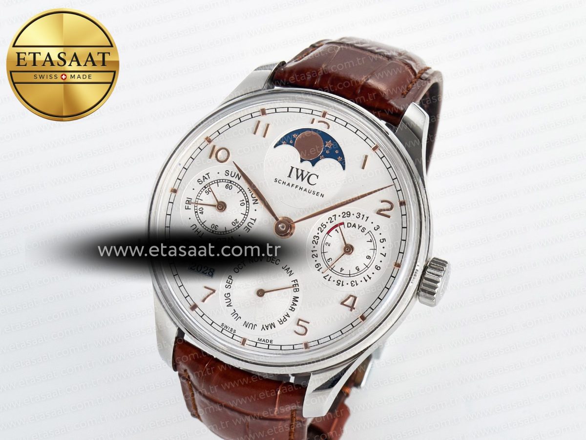 IWC Portugieser Perpetual Calendar SS 5033 White Dial on Brown A52610 - Görsel 1