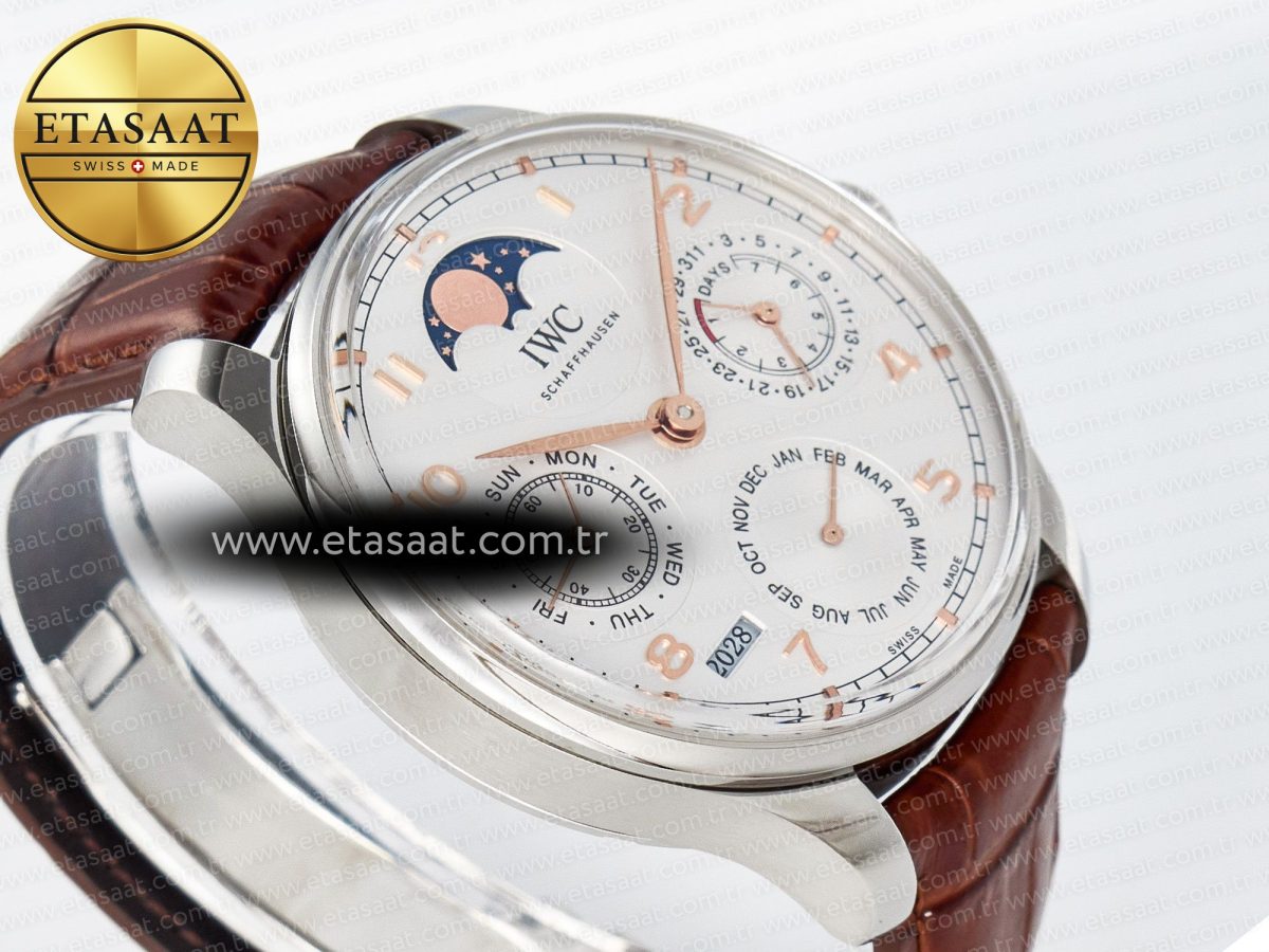 IWC Portugieser Perpetual Calendar SS 5033 White Dial on Brown A52610 - Görsel 6