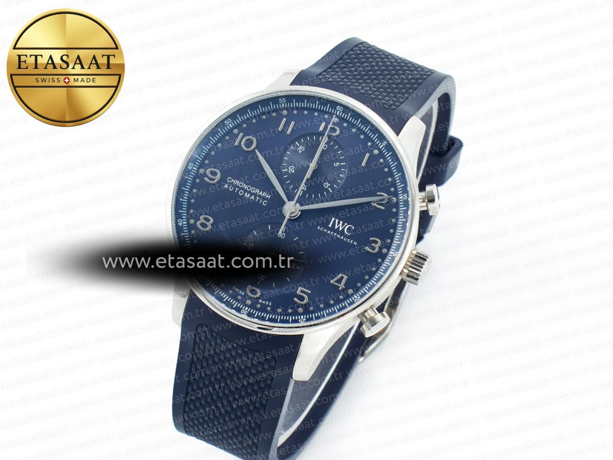 IWC Portuguese Chrono IW3716 Z+F 1:1 Best Edition Blue Dial on Blue Rubber Strap A69355 - Görsel 2