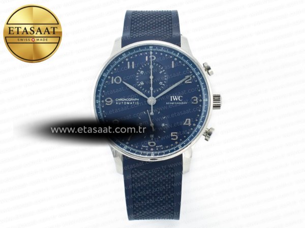 IWC Portuguese Kronograf IW3716 Z+F Mavi Kadran A69355 Eta Saat - 1:1 Süper Klon Replika Saat