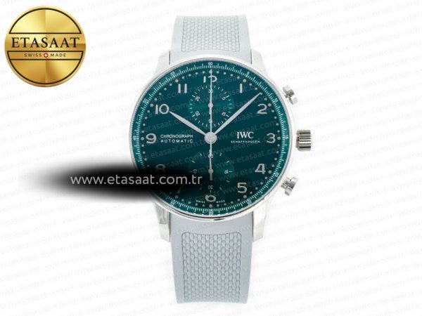IWC Portuguese Kronograf IW3716 Yeşil Kadran Gri A69355 Eta Saat - 1:1 Süper Klon Replika Saat