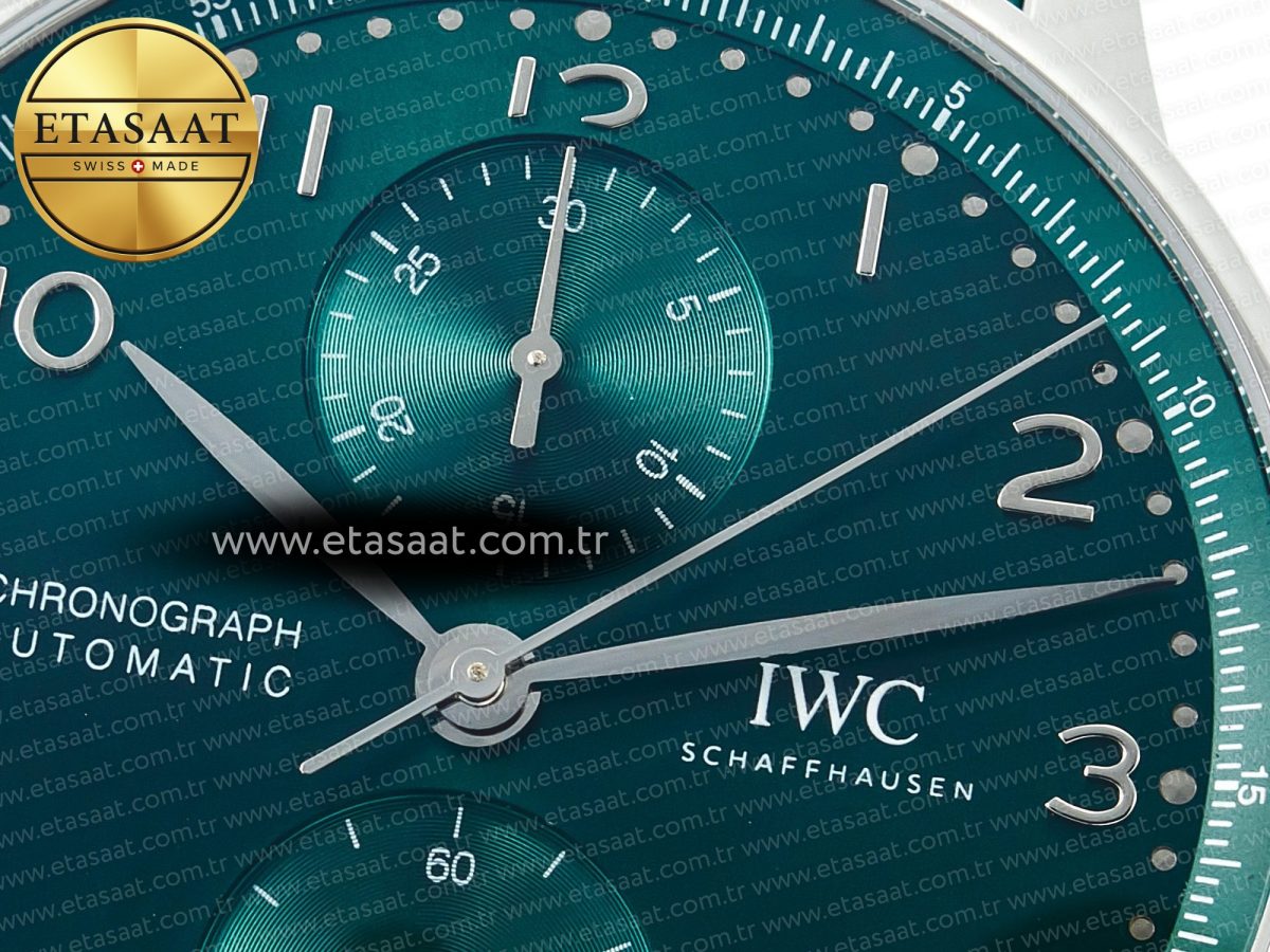 IWC Portuguese Chrono IW3716 Z+F 1:1 Best Edition Green Dial on Green Rubber Strap A69355 - Görsel 10