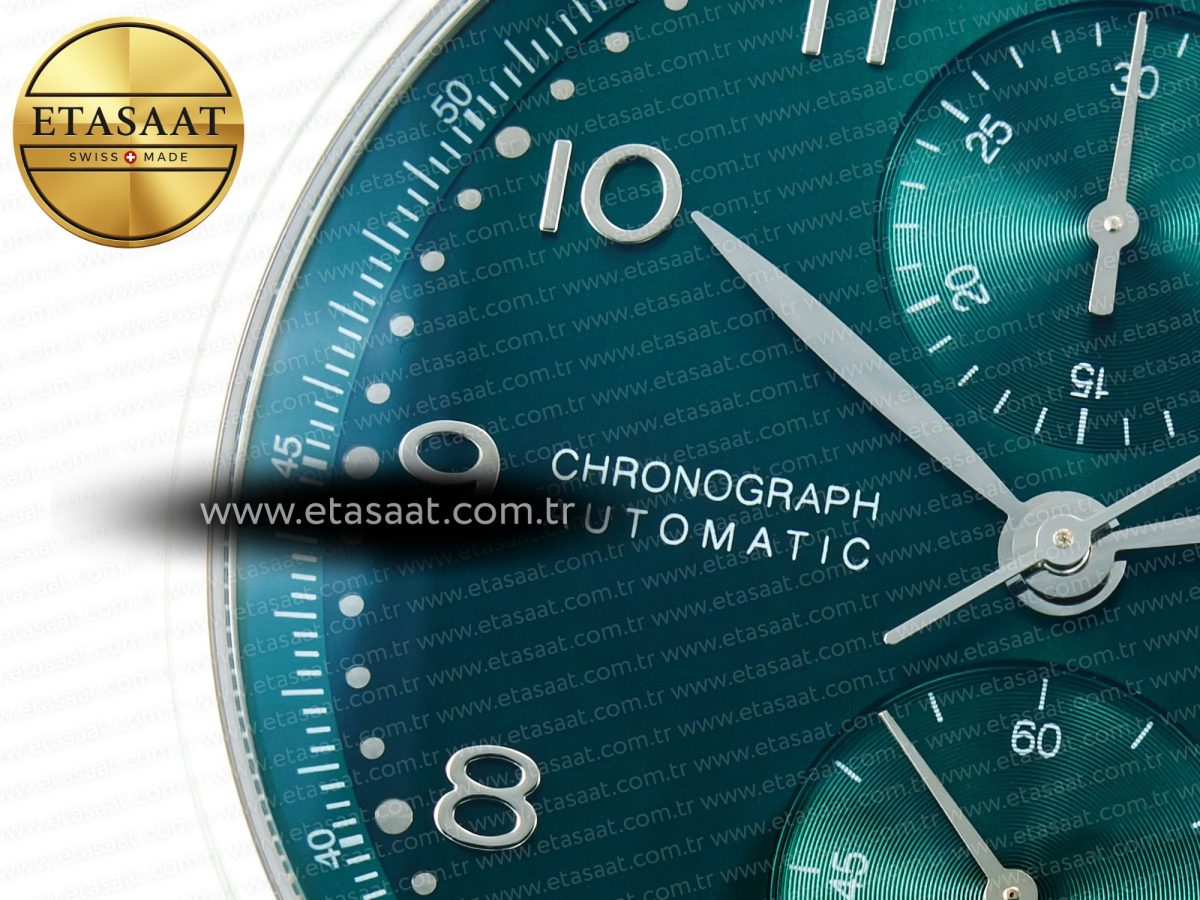 IWC Portuguese Chrono IW3716 Z+F 1:1 Best Edition Green Dial on Green Rubber Strap A69355 - Görsel 11
