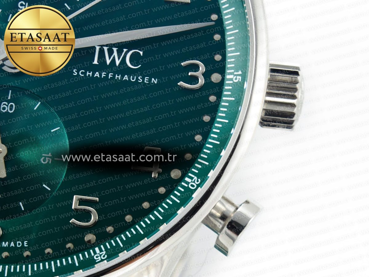 IWC Portuguese Chrono IW3716 Z+F 1:1 Best Edition Green Dial on Green Rubber Strap A69355 - Görsel 12