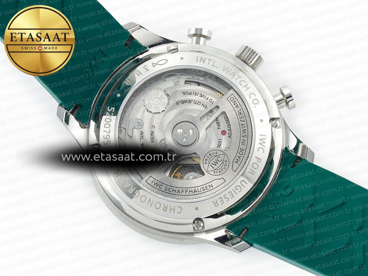 IWC Portuguese Chrono IW3716 Z+F 1:1 Best Edition Green Dial on Green Rubber Strap A69355 - Görsel 18