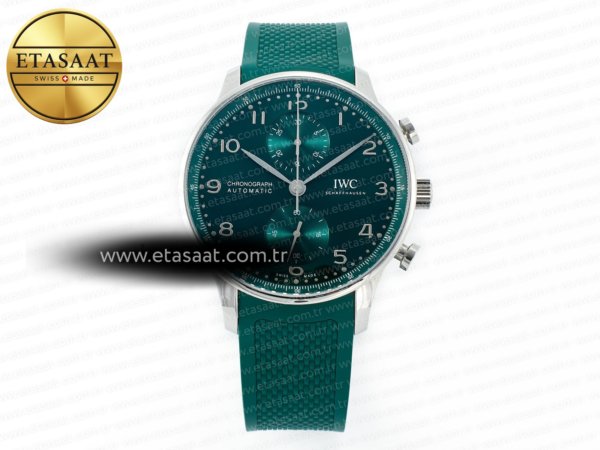 IWC Portuguese Kronograf IW3716 Z+F Yeşil Kadran A69355 Eta Saat - 1:1 Süper Klon Replika Saat