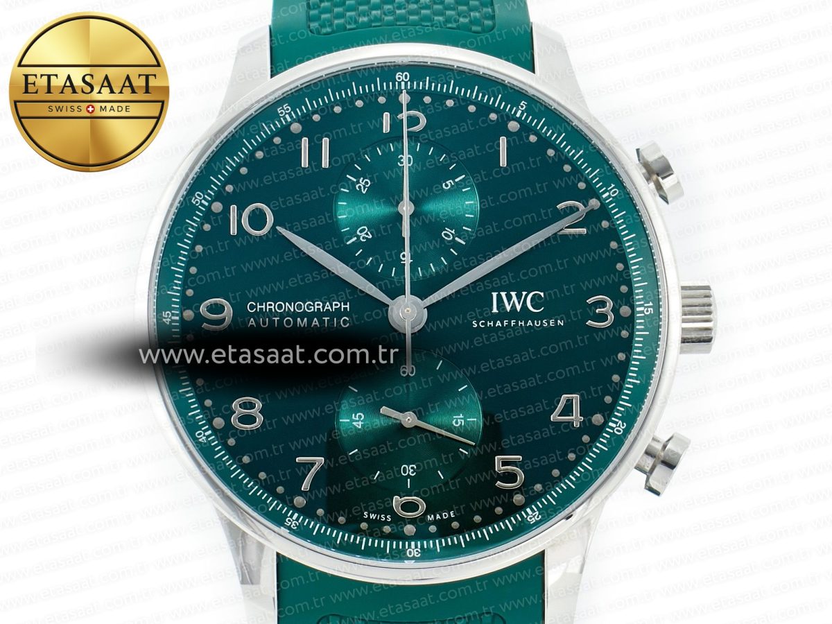 IWC Portuguese Chrono IW3716 Z+F 1:1 Best Edition Green Dial on Green Rubber Strap A69355 - Görsel 4