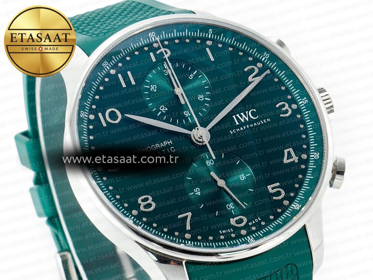 IWC Portuguese Chrono IW3716 Z+F 1:1 Best Edition Green Dial on Green Rubber Strap A69355 - Görsel 5