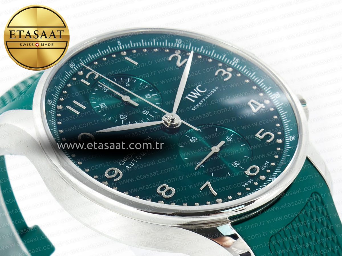 IWC Portuguese Chrono IW3716 Z+F 1:1 Best Edition Green Dial on Green Rubber Strap A69355 - Görsel 6