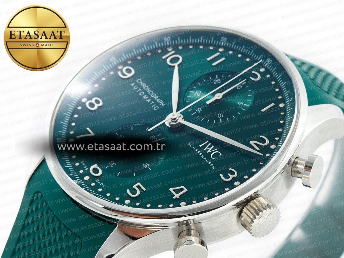 IWC Portuguese Chrono IW3716 Z+F 1:1 Best Edition Green Dial on Green Rubber Strap A69355 - Görsel 7