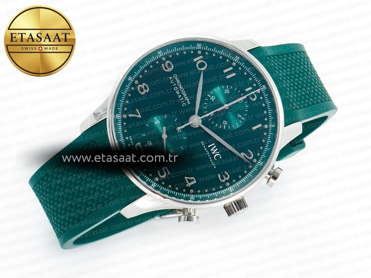 IWC Portuguese Chrono IW3716 Z+F 1:1 Best Edition Green Dial on Green Rubber Strap A69355 - Görsel 8