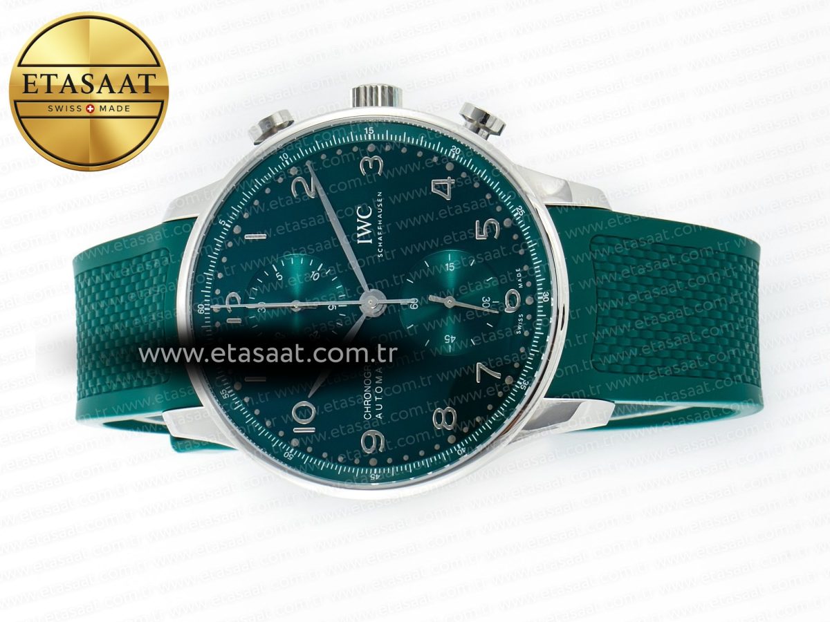 IWC Portuguese Chrono IW3716 Z+F 1:1 Best Edition Green Dial on Green Rubber Strap A69355 - Görsel 9