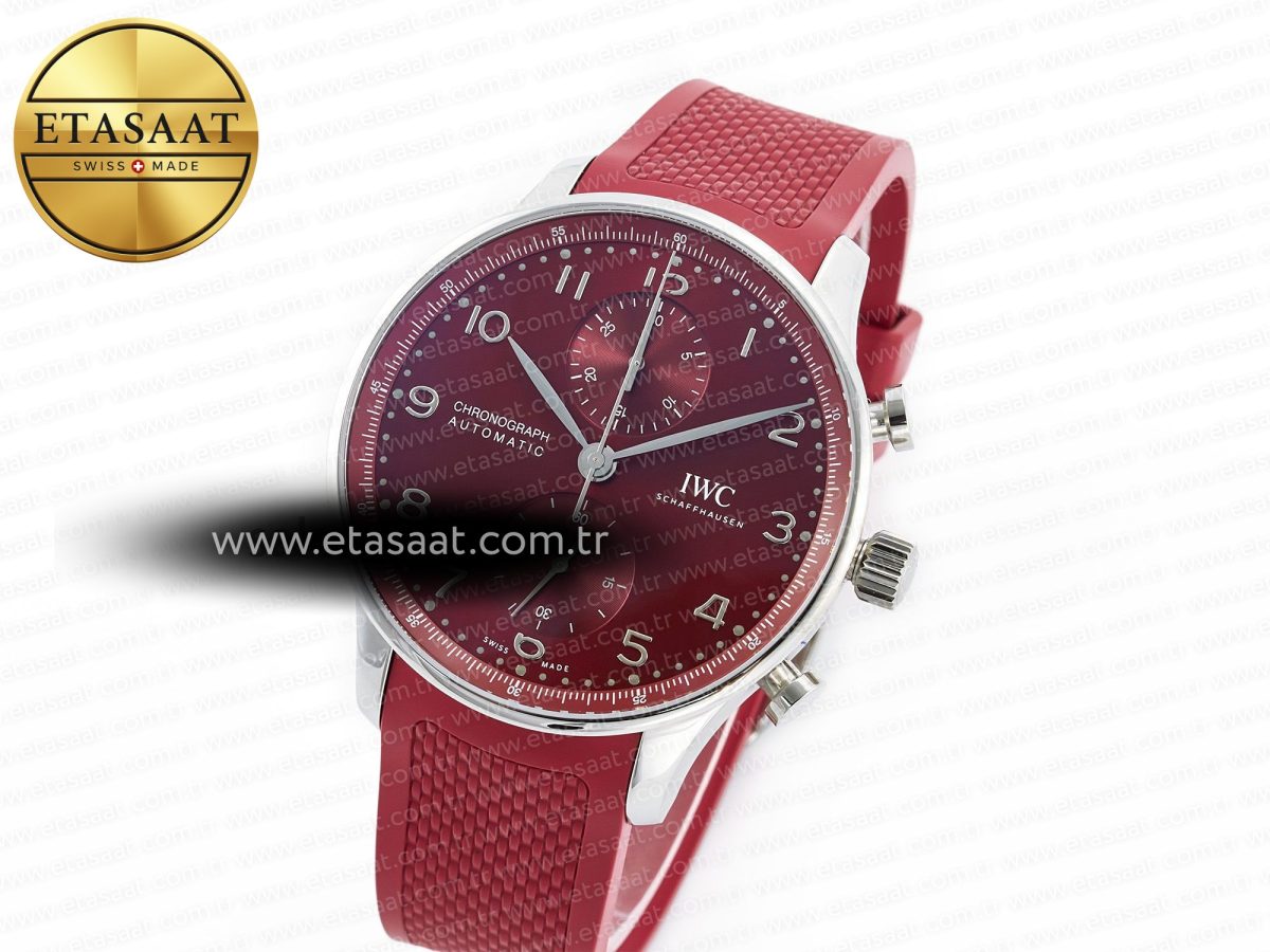 IWC Portuguese Chrono IW3716 Z+F 1:1 Best Edition Red Dial on Red Rubber Strap A69355 - Görsel 1