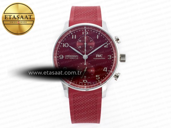 IWC Portuguese Kronograf IW3716 Z+F Kırmızı Kadran A69355 Eta Saat - 1:1 Süper Klon Replika Saat
