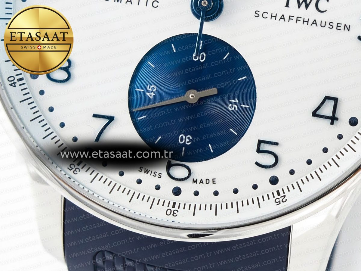 IWC Portuguese Chrono IW3716 Z+F 1:1 Best Edition White/Blue Dial on Blue Rubber Strap A69355 - Görsel 11