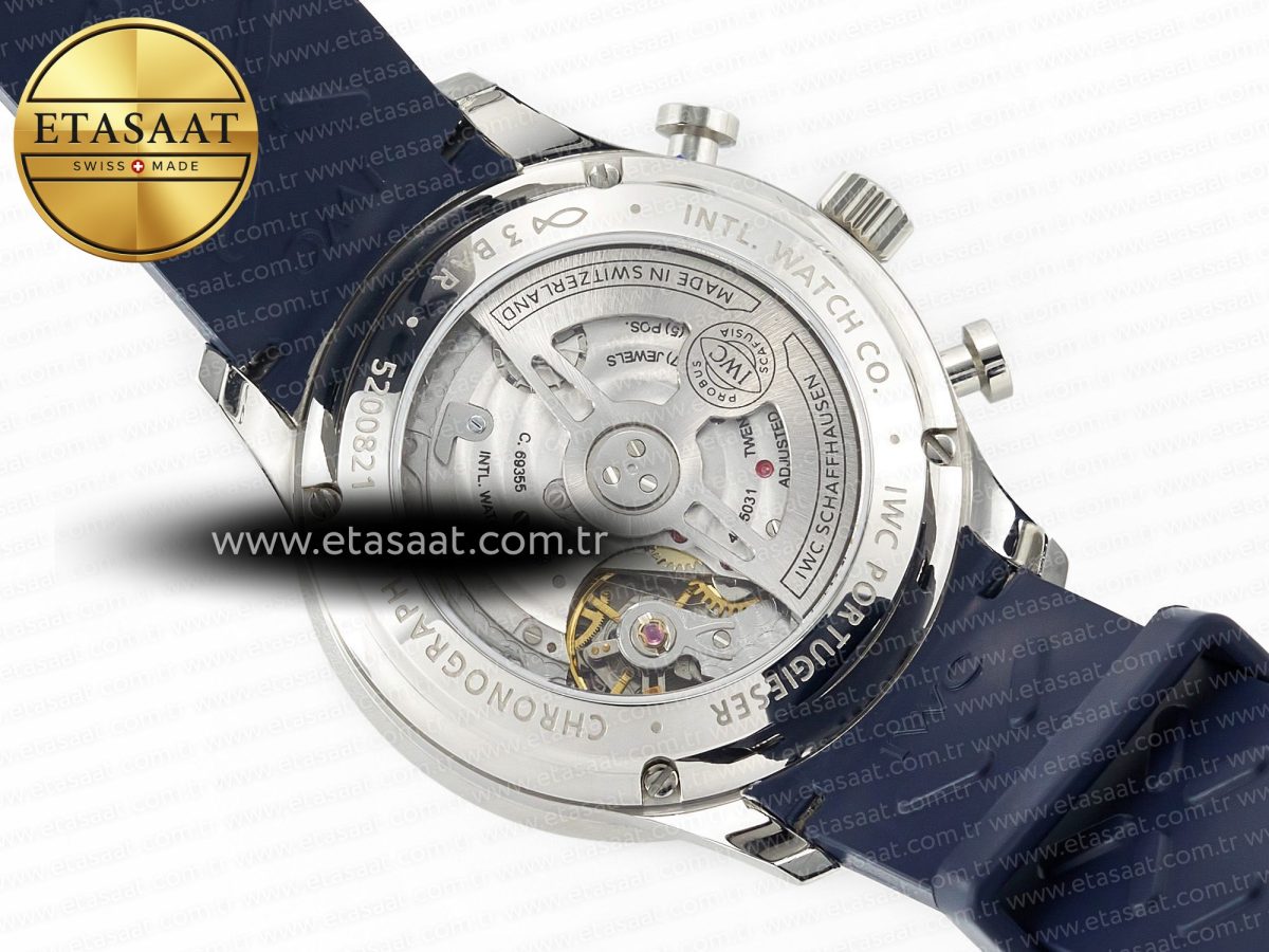 IWC Portuguese Chrono IW3716 Z+F 1:1 Best Edition White/Blue Dial on Blue Rubber Strap A69355 - Görsel 17