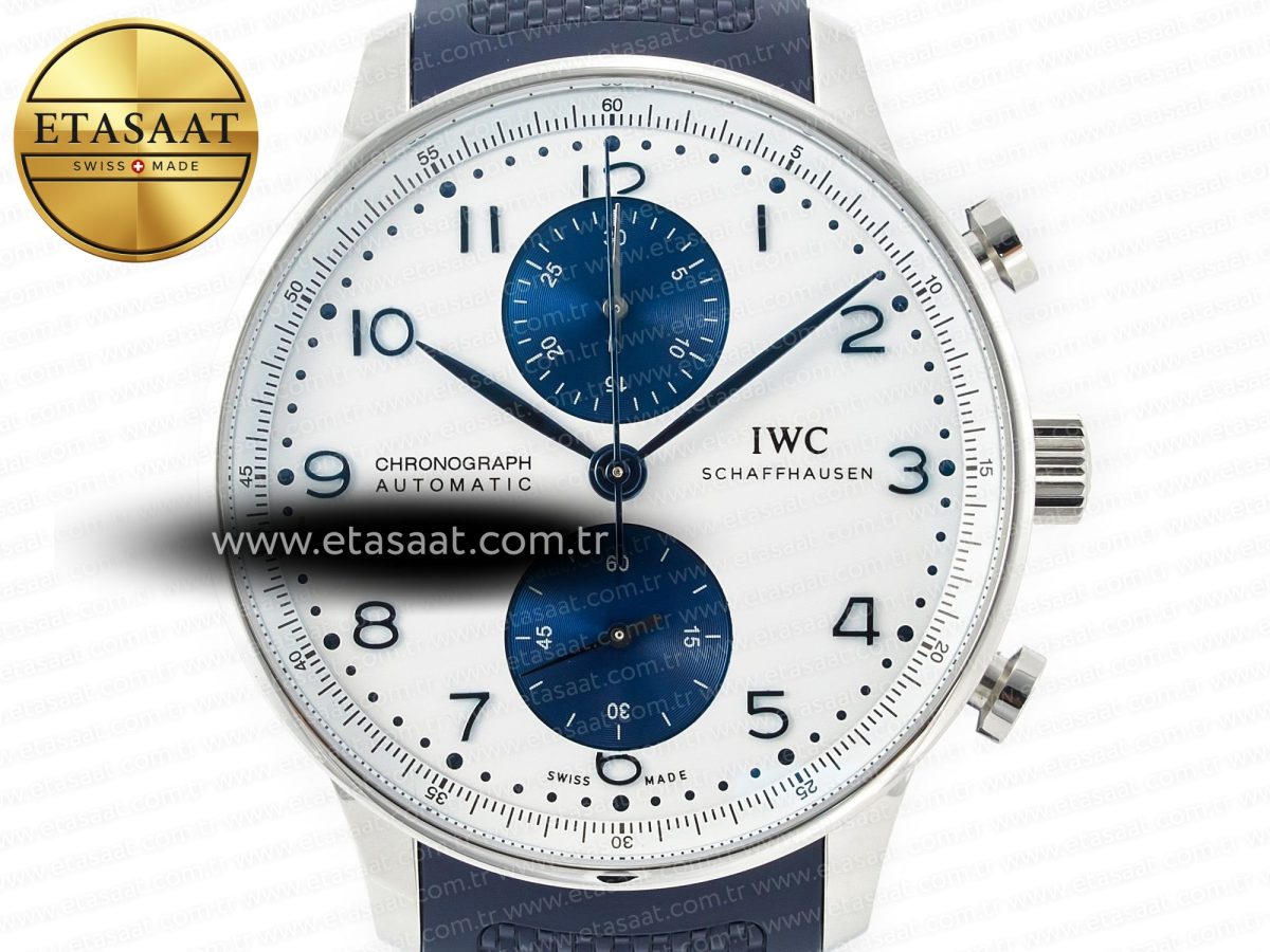 IWC Portuguese Chrono IW3716 Z+F 1:1 Best Edition White/Blue Dial on Blue Rubber Strap A69355 - Görsel 4