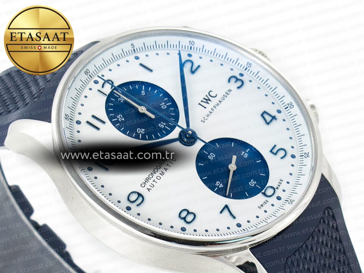 IWC Portuguese Chrono IW3716 Z+F 1:1 Best Edition White/Blue Dial on Blue Rubber Strap A69355 - Görsel 7