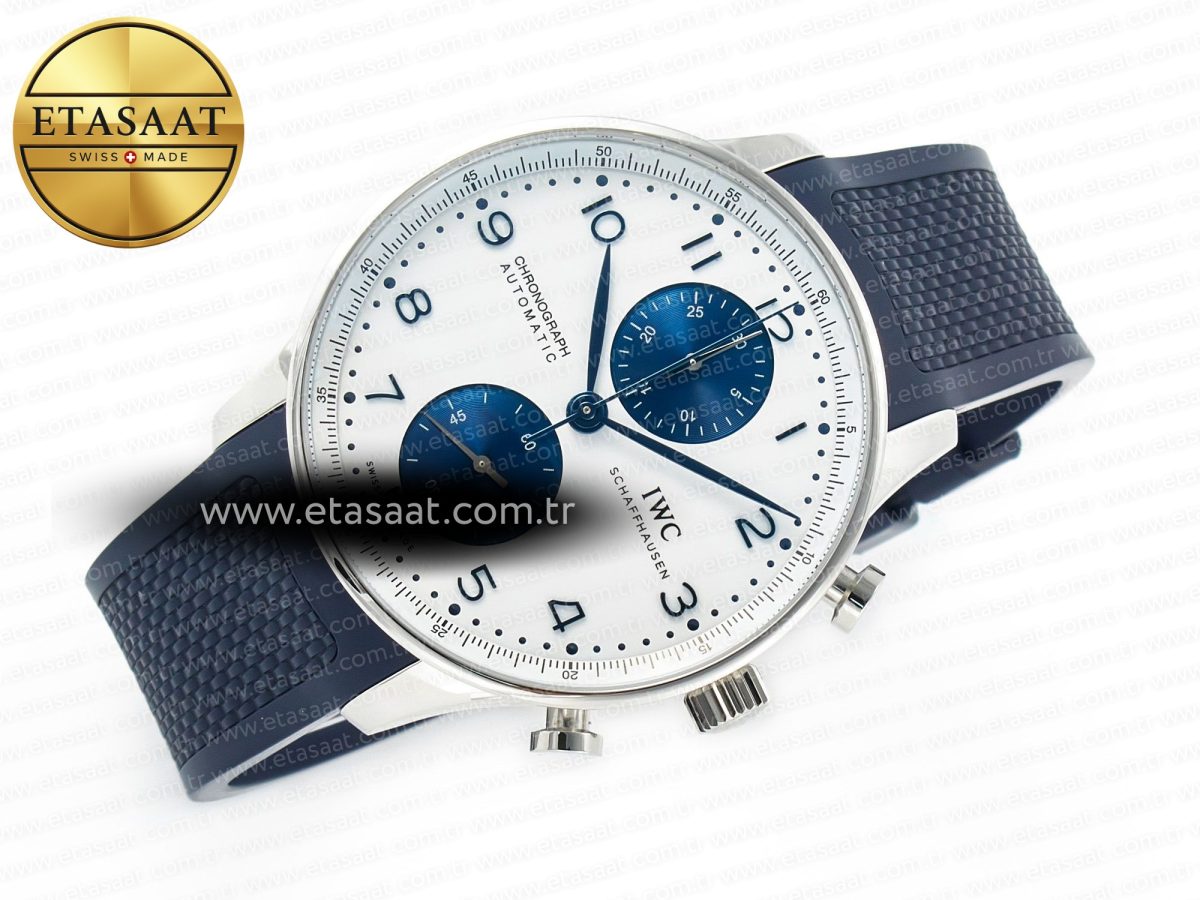 IWC Portuguese Chrono IW3716 Z+F 1:1 Best Edition White/Blue Dial on Blue Rubber Strap A69355 - Görsel 8